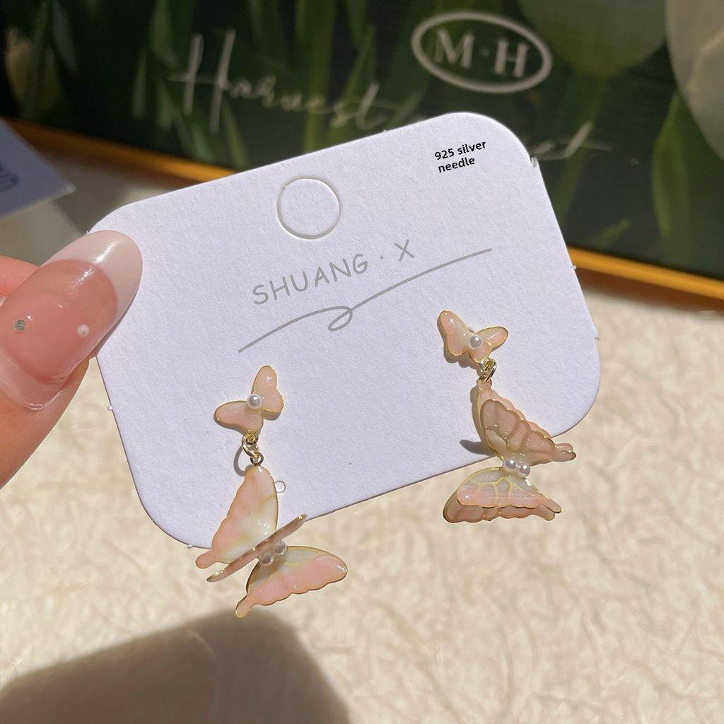 Серьги-бабочки с фиолетовым градиентом: Элегантные серебряные серьги-иглы для женщин со свежим, милым и сказочным очарованием