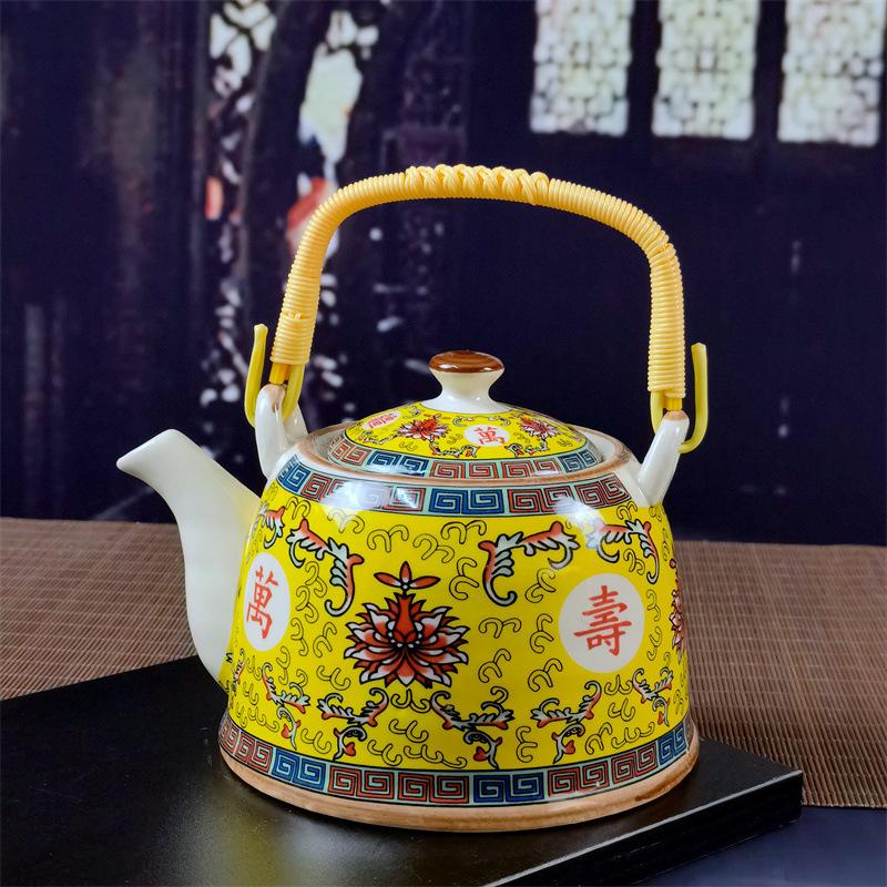 Бытовой фарфоровый чайник, керамический большой вместительный горшок для прохладной воды, большой синий и белый фарфоровый горшок с петлевой ручкой в ​​стиле ретро