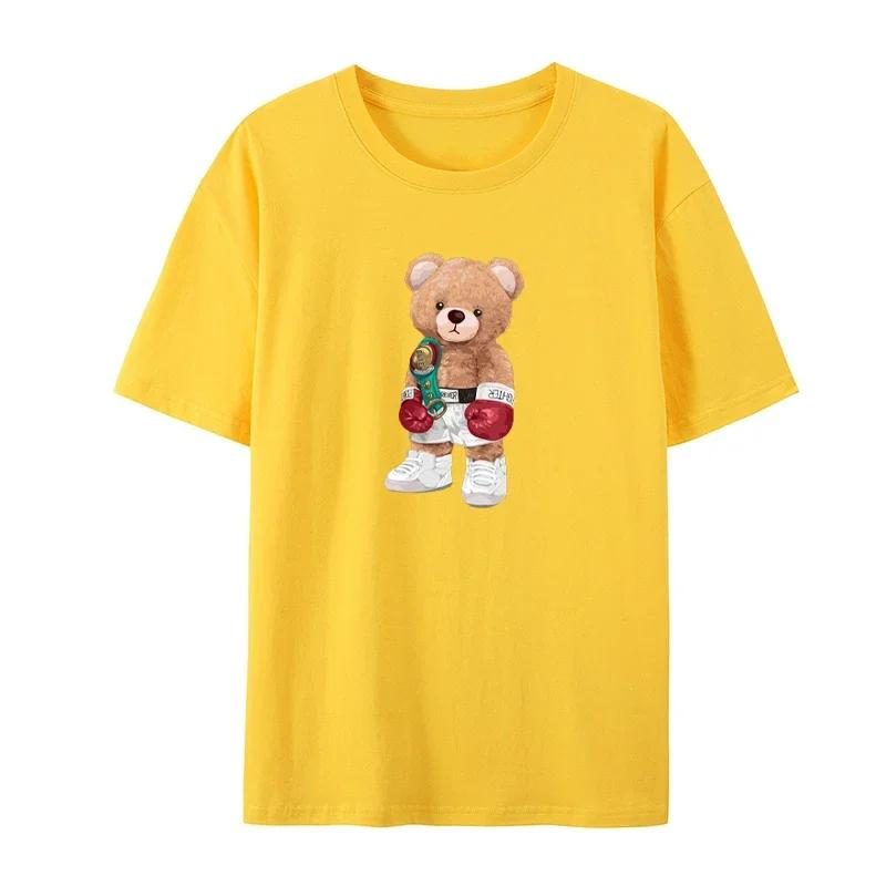 Мужская хлопковая повседневная футболка с коротким рукавом Power Boxer Teddy Bear Never Give Up с забавным принтом, европейский размер, мужская футболка, одежда