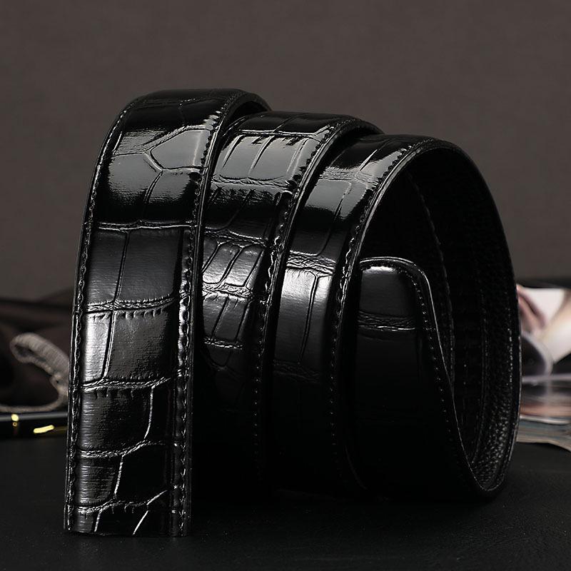 Men's Genuine Leather Crocodile Pattern Belt with Automatic Buckle - Business Style