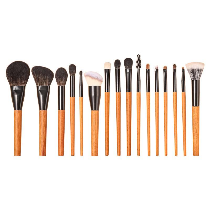 16-Piece Professional Makeup Brush Set With Wool Goat Horse Hair Portable Wooden Handle Eyeshadow Blending Contour Powder