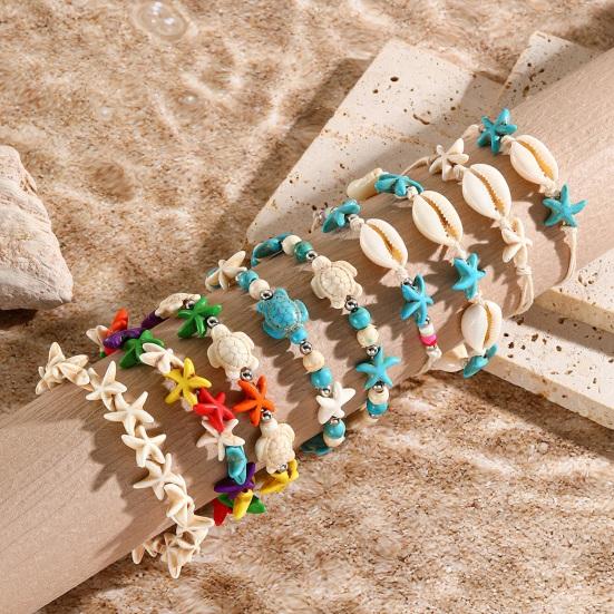 Women Shell Bracelet Starfish Pendant Braided Adjustable Tassel Beads Bohemian Style Vacation Beach Bracelet Lady Jewelry