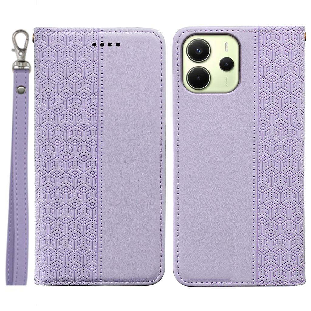 Для Xiaomi Redmi Note 14 4G (164,84мм) Чехол-кошелек для телефона, прочный магнитный, тиснение в клетку, кожаный откидной чехол