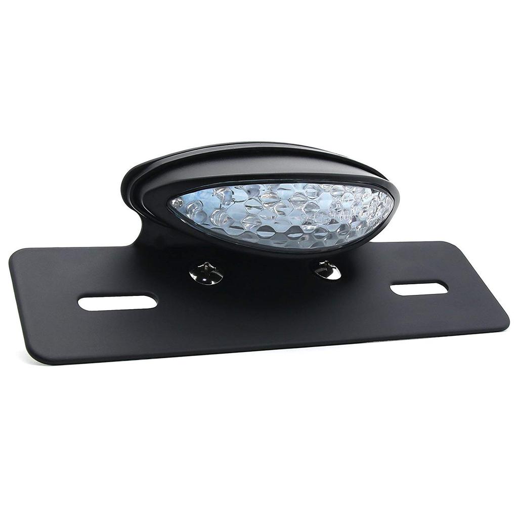 ONGMEIL Universal LED Slim Cat's Eye Tail Lamp License Light Stay Custom Motorcycle Brake Red Lens (Clear)