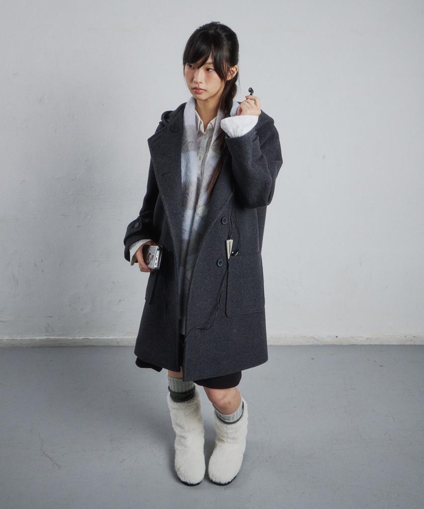 CGP (Women) Double-Button Long Coat - Dark Grey