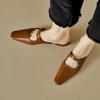 Мода 2025 Новые летние женские мюли из натуральной кожи, женская обувь с квадратным носком и массивным каблуком, туфли с закрытым носком, сандалии-слингбэки, шлепанцы