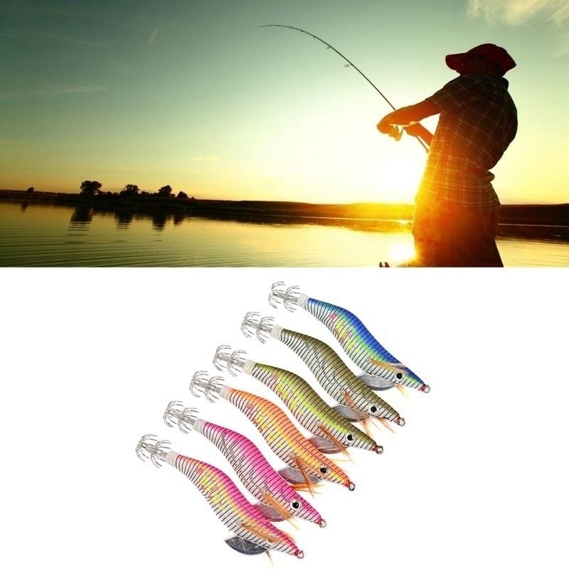 Luminous Squid Jigs Hard Fishing Lures 2.5# 3.0# 3.5# Squid Bait Jig Hooks Random Color