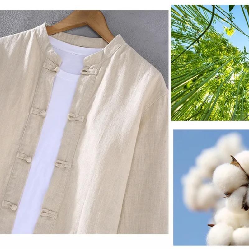 Мужские рубашки в стиле Тан, традиционные даосские рубашки в китайском стиле, весенняя мужская одежда, повседневные мужские топы из хлопка и льна с длинным рукавом