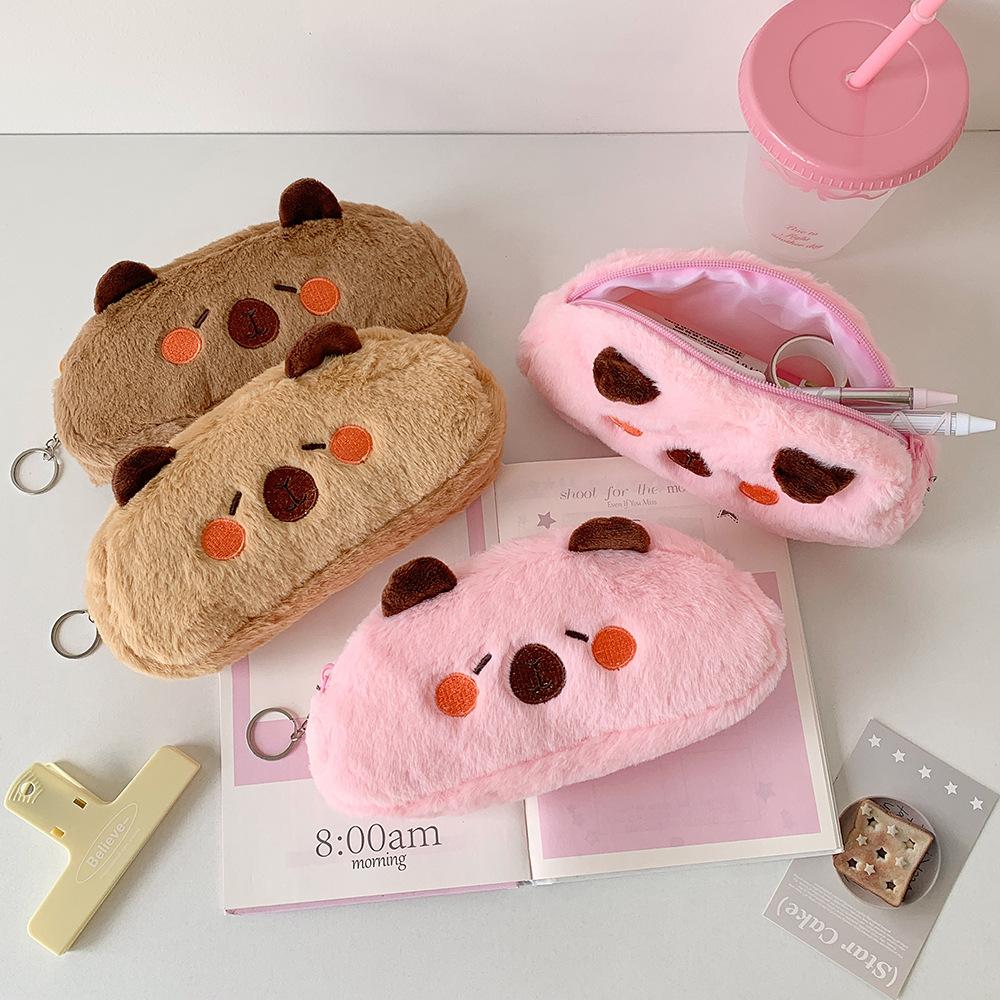 Cute Plush Kapibala Stationery Bag Student Cartoon Desktop Material Storage Bag Large-capacity Pen Case Pencil Case