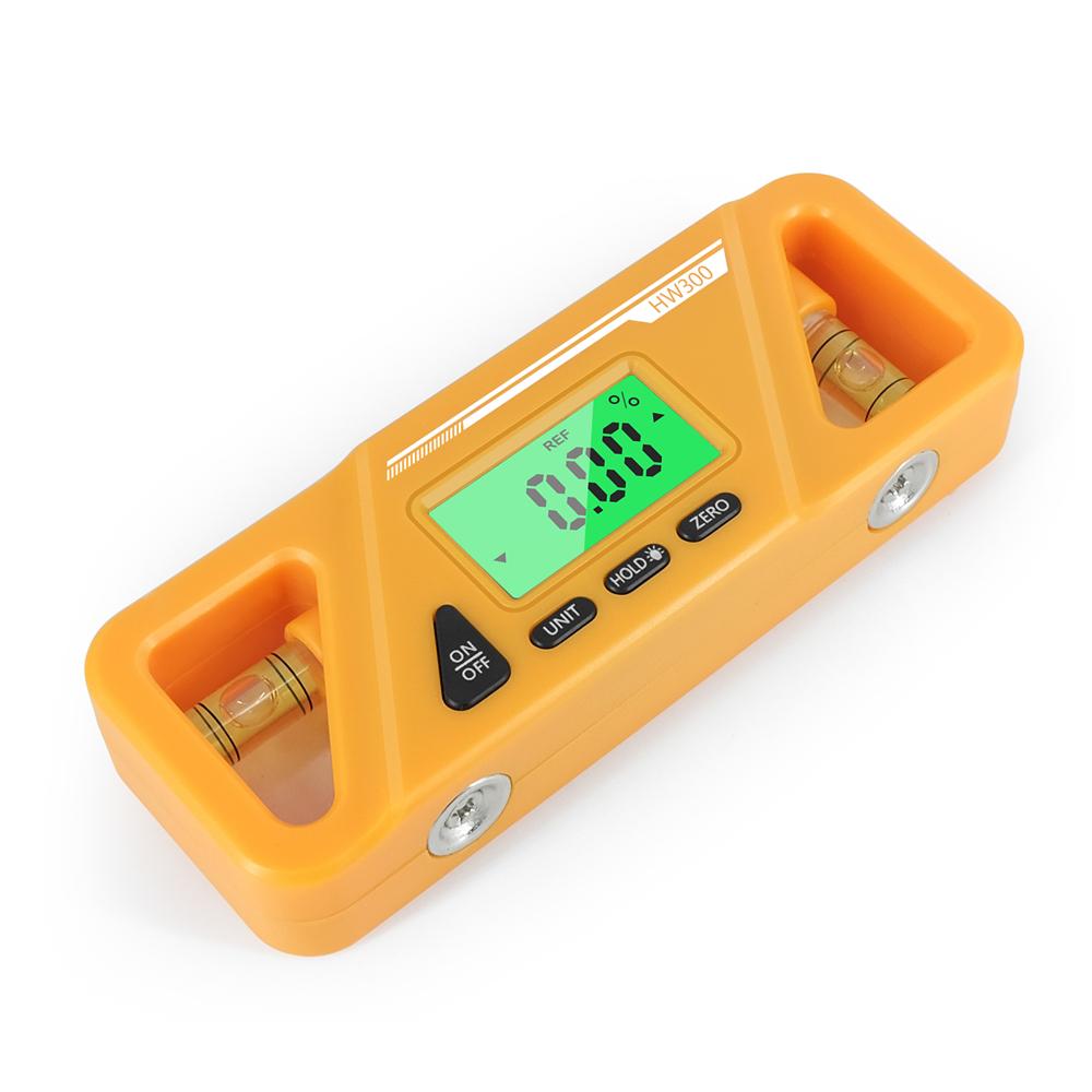 HW-300 Digital Inclinometer Angle Finder Gauge Spirit Level Bottom Magnet Data Hold Bright LCD Display Compact Inclinometer