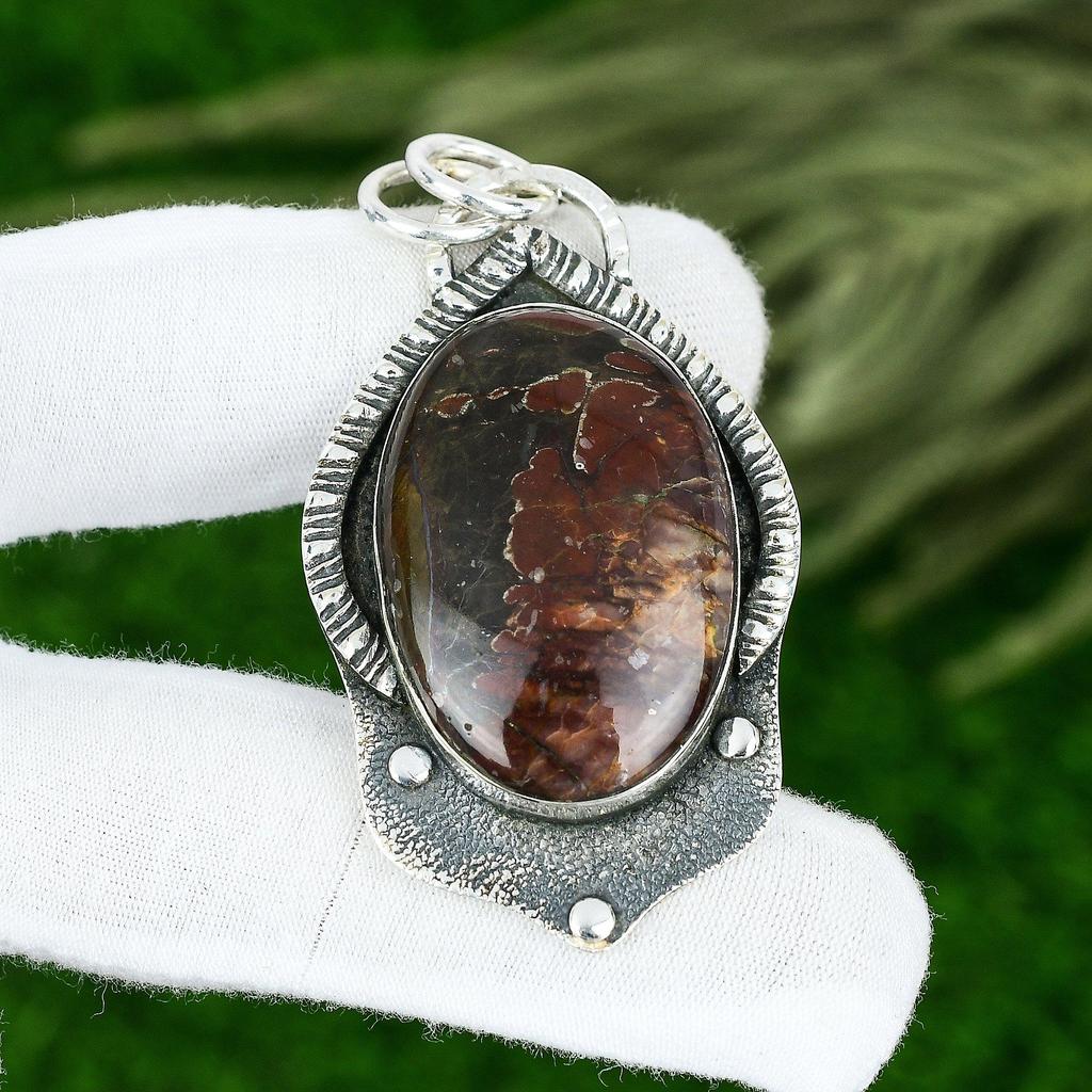 Memorial Day Deal 925 Silver Natural Coffee Bean Jasper Anniversary Wife Pendant