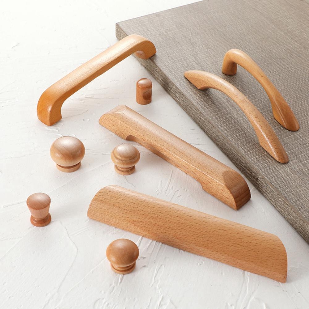 8 Styles Solid Safety Wooden Cabinet Knob Drawer Wood Handles Furniture Hardware Pull Handle Knobs