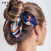 Sweet Women Fashion Satin Ribbon Bow Hair Band Rope Scrunchie Ponytail Holder Printing Band