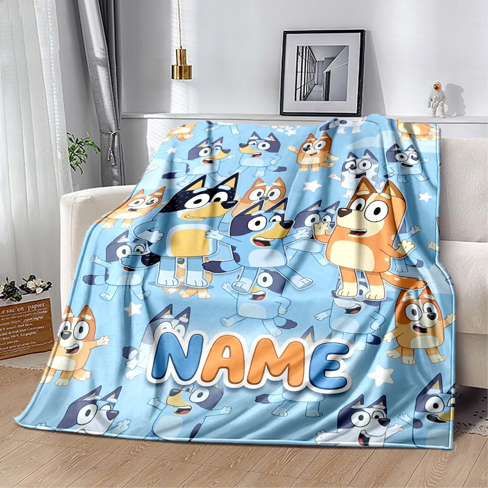 Bluey Friends Adventure Customize Text Blanket Multi-purpose Customizable Blanket Comfortable Perfect for Seaside Nap Sofa Bedding