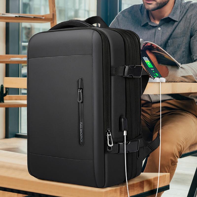 Business Travel Backpack for Men Expandable Water Resistant Backpack with USB, Black Laptop Backpack 15.6 Inch for College Work