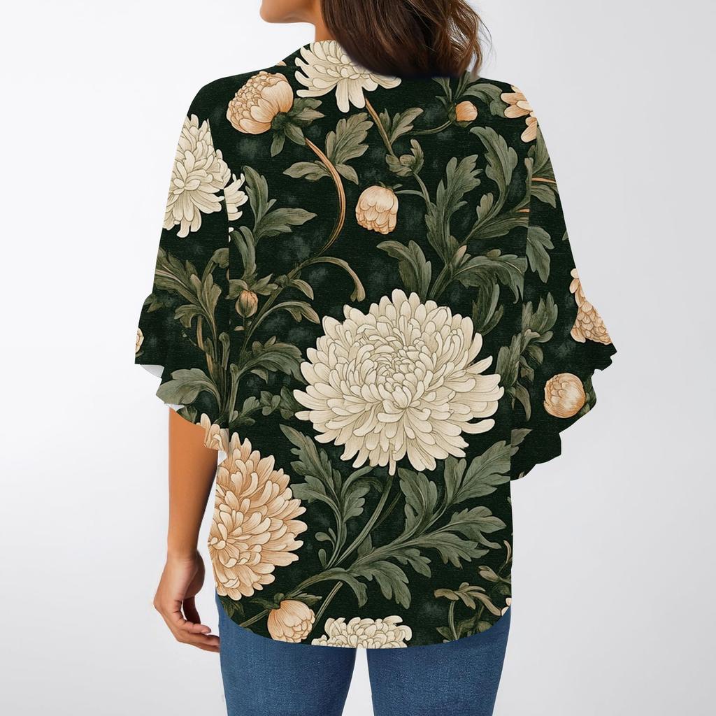 Summer Women's Tops V Neck Three Quarter Sleeve Shirt Vintage Floral Print Tops Casual Shirts