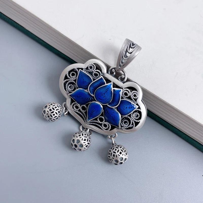 Новинка Классика Ожерелье с кисточкой в виде лотоса и рыбы карпа для женщин Этнический стиль Синий лотос Двусторонний кулон Ювелирное изделие в подарок