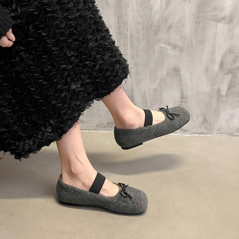 Женские трендовые туфли-балетки с бантом Мэри Джейн с квадратным носком 2025 Зима Новые Лолита Балетные Повседневные Туфли Модные Платье Zapatillas Mujer