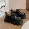 2024 Autumn New Thick Soled Women Pumps Shoes Women's Height Increasing Black Loafers Fashion Lace Up Chunky Middle Heel Zapato