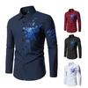 Мужская рубашка с принтом горячего тиснения, сине-белый цветочный узор, индивидуальный стиль, приталенная рубашка с длинными рукавами и лацканами, мужской тренд