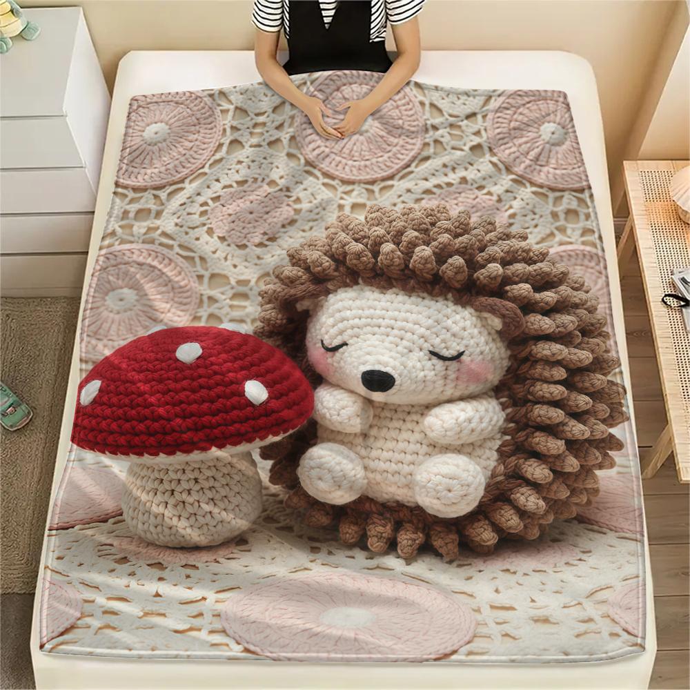 Knitted sloth hedgehog dog Print Flannel Blanket,High quality Comfortable for All Seasons,Home Decor,Warmth and Comfort,Perfect for Christmas Gifts