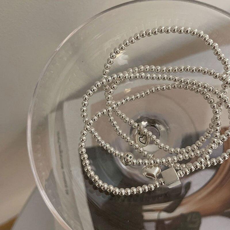 Браслет из стерлингового серебра 925 пробы с квадратным сердечком и бусинами для женщин, простой, индивидуальный, крутой браслет, корейские ювелирные изделия