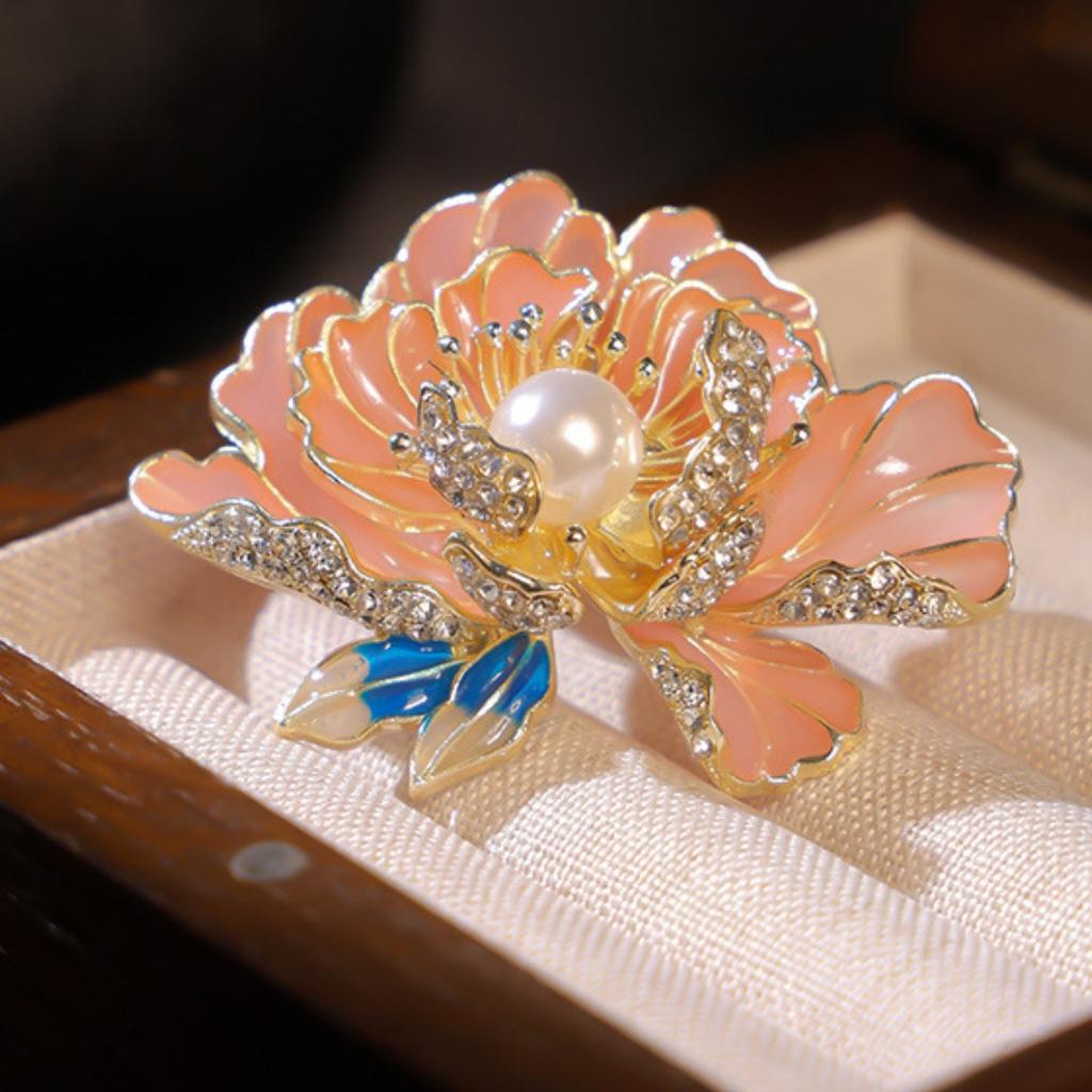 Elegant Peony Flower Pearl Brooches Pins For Women Girls Exquisite Shirt Dress Backpack Suits Hat Pins Corsage Gifts