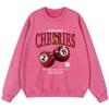 Billiards Cherry Girl Vintage Washed Cotton Sweatshirt Harajuku Thin Style Fashion Crewneck Hoodie Vintage Oversize Tops