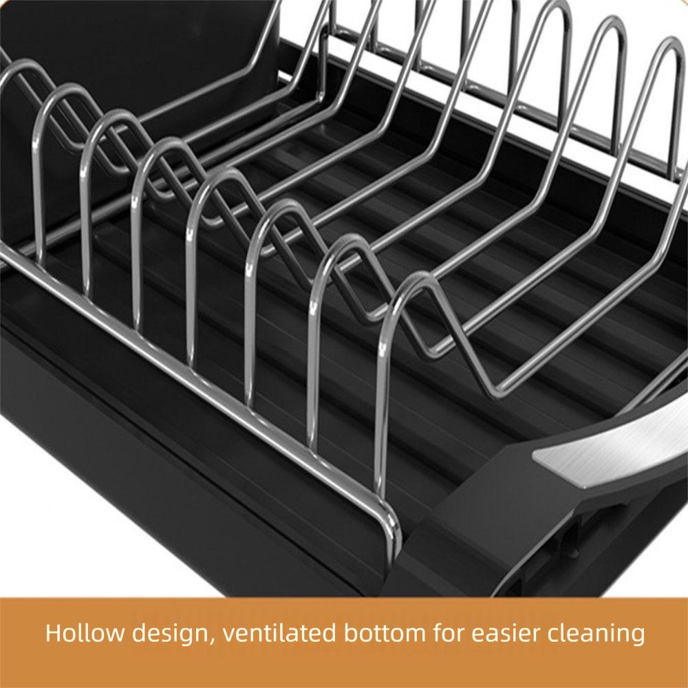 Extendable Dish Drying Rack Space Saving Large Capacity Draining Tray Hollow Design Dinnerware Organizer Utensil Storage Holder