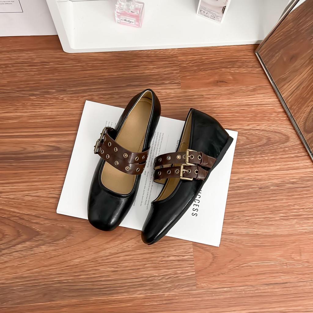 Виноградная мать весна новая полированная обувь Мэри Джейн женская французская внутренняя высота увеличение двойной ряд одно слово с плоской одинарной обувью женская