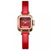 Women's Square Arm Watch Small Stylish Waterproof Leather Strap Simple Brand Cute Casual Red Watch for Women High School Student Gift Red Women Watche