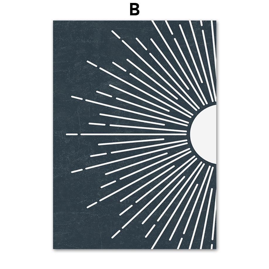 Abstract Boho Matisse Picasso Sun Moon Poster Dark Blue Wall Art Print Canvas Painting Gallery Wall Pictures Living Room Decor