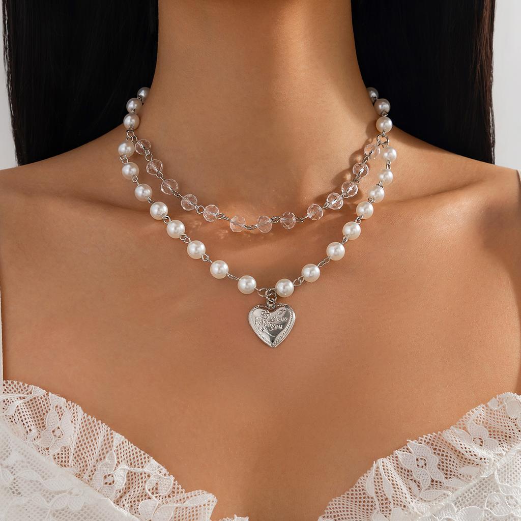 Sweet And Cool Wind Star Love Pendant Fringed Necklace, Creative Imitation Pearl Beaded Collarbone Necklace