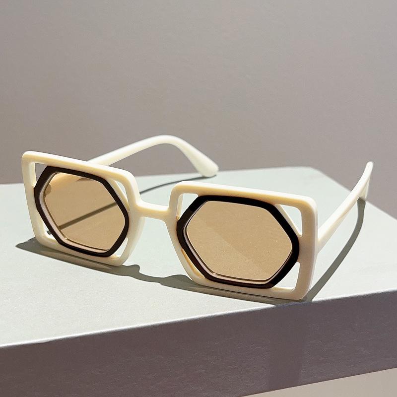 Солнцезащитные очки дизайнерского бренда, полые квадратные, женские, для мужчин, винтажные, модные, милые, трендовые, панк, двухцветные линзы