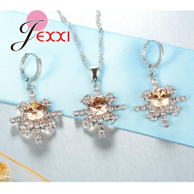 Fast Shipping Vintage Trendy Women Sterling Silver Color Wedding Jewelry Sets Flower Shape Necklace Earrings Wholesale 6 Colors