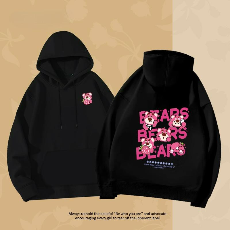 Парная толстовка Женская толстовка 2025 Новая коллекция Принт Лотсо Клубничный медведь Высокое качество Мультяшный стиль Дисней Женская куртка-толстовка