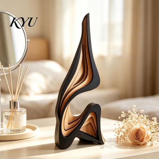 High End Decorative Gift Abstract Wood Art Sculpture, Modern Minimalist Solid Figurine for Living Desktop Ornament Room Tabletop Decor, Handcrafted