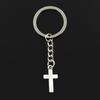 Fashion 30mm Key Ring Metal Key Chain Keychain Jewelry Antique Bronze Silver Color Plated Double Sided Cross 24x13mm Pendant