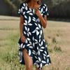 Short Sleeve Boho Dress For Women Casual Loose Fit Summer Sundress Floral Print Dress With Pockets