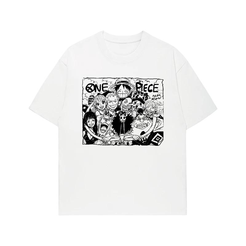 One Piece Команда Соломенной Шляпы Манга Эскиз Ретро Футболка Мужская Женская Винтажная Хлопковая Аниме Футболка Повседневная Свободная С Круглым Вырезом