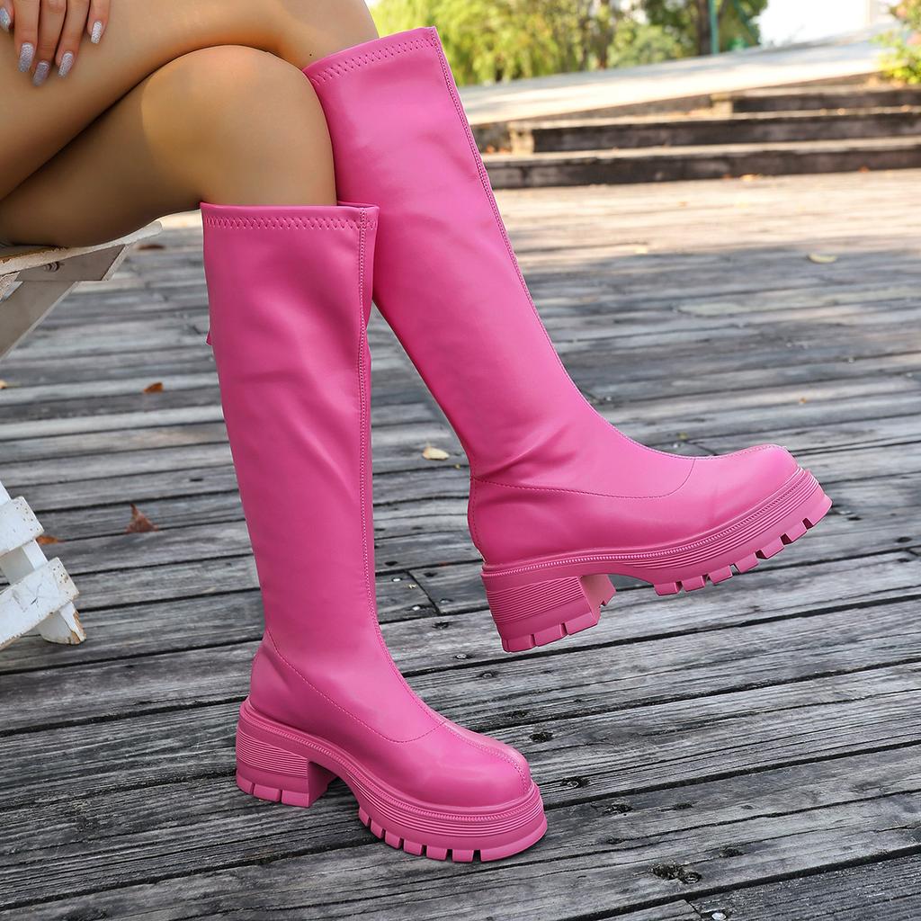 2025 внешняя торговля осень новая круглая голова толстый каблук толстая подошва рукав модные универсальные зарубежный стиль европейские и американские сапоги женщины