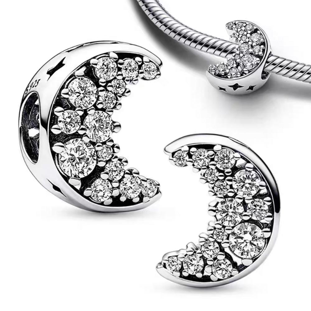 New Arrival Sparkling Crescent Moon & Spinnable Star Charms S925 Silver Fit Original Bracelet DIY for Women Gift