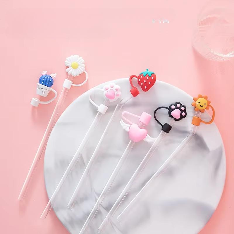 6-8mm Cute Cartoon Silicone Straw Tips Creative Straw Cover Drinking Dust Splash Proof Straw Plugs Sealing Tools Cup Accessories