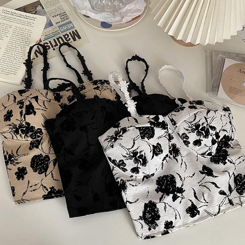 Женские топы без рукавов с цветочным принтом, милый тонкий эластичный топ без рукавов