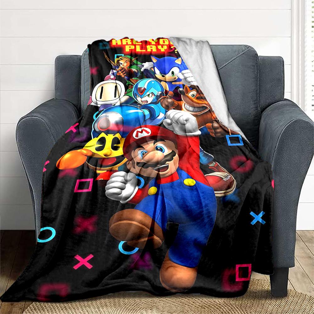 1pc Mario Gaming Legends Cozy Print Blanket Lightweight Warm Flannel Throw Blanket For Sofa, Bed, Living Room