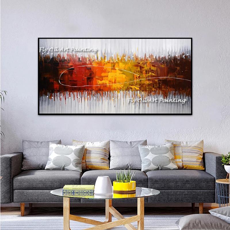 Colorful Abstract Orange Grey Oil Painting Canvas Posters 100% Handmade Wall Art Decorative Picture for Living Room Home Decor