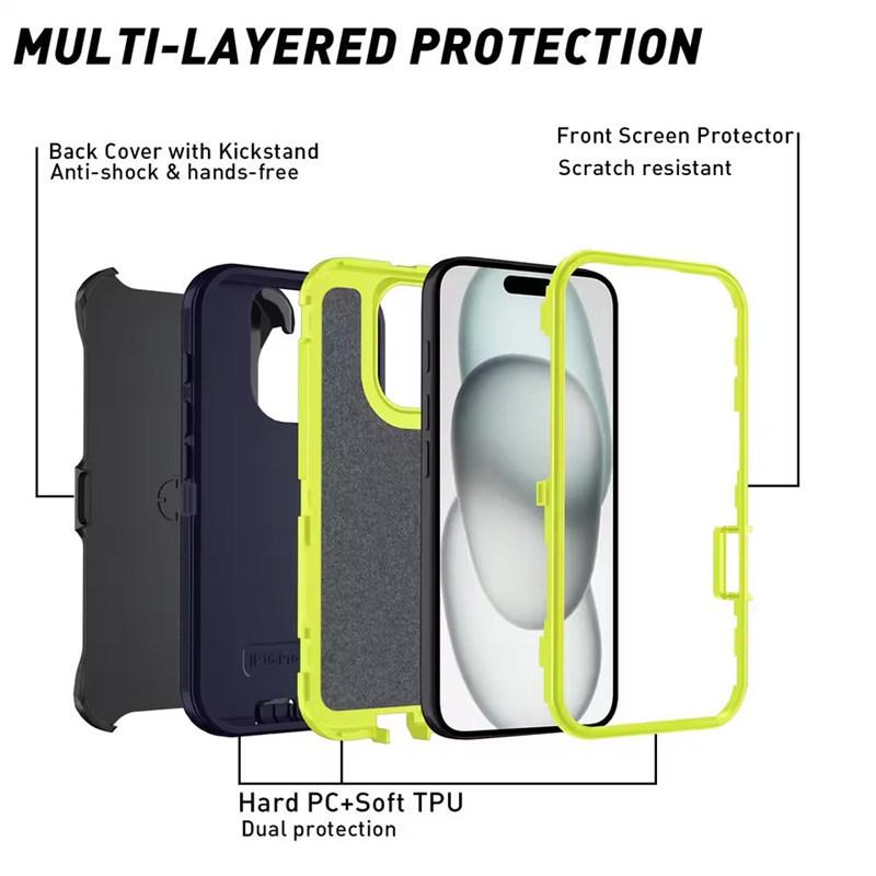 Ударопрочный чехол Defender для iPhone 11 12 13 14 15 16 Pro Max X XS XR XSMAX 7 8 Plus SE2 SE4 Жесткая задняя крышка из ПК+ТПУ