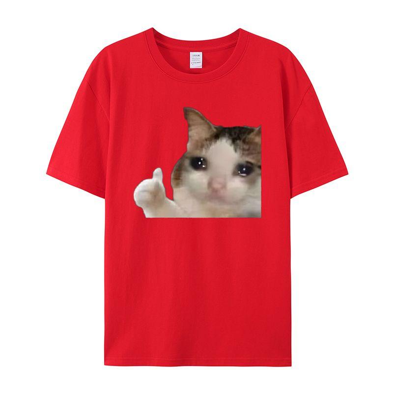 Мужская футболка с принтом «Грустный кот», летняя винтажная кавайная футболка для серфинга и пляжа, унисекс, дышащий повседневный топ