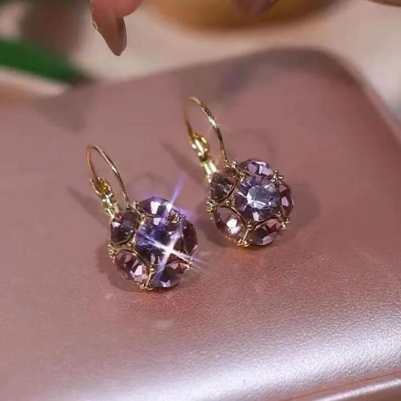 New Fashion Trend Unique Design Elegant Exquisite Light Amethyst Round Earrings for Women Jewelry Party Premium Gift Wholesale