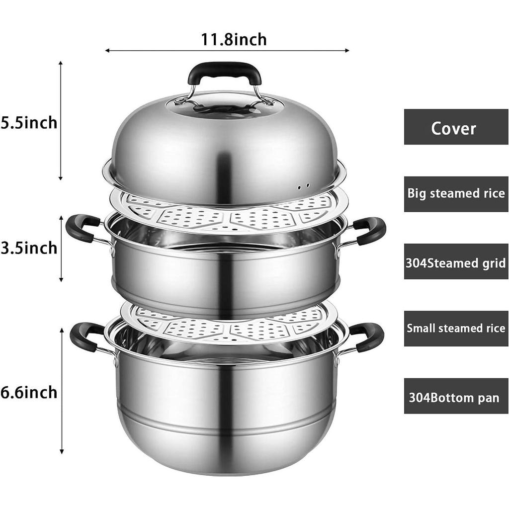 Кастрюля-пароварка для приготовления пищи Кастрюли-пароварки диаметром 11,8 дюйма с крышкой Двухуровневая кастрюля-пароварка из нержавеющей стали Универсальная посуда с ручкой для овощей